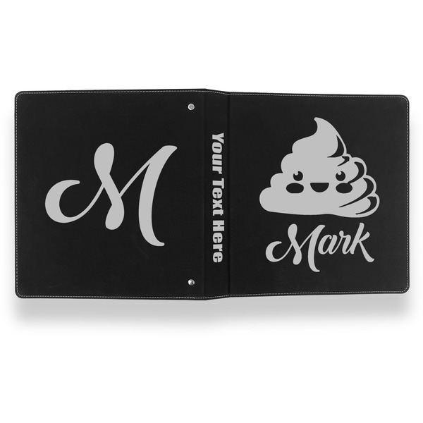 Poop Emoji Leather Binder - 1" - Black- Back Spine Front View
