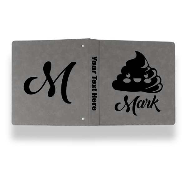 Poop Emoji Leather Binder - 1" - Grey - Back Spine Front View