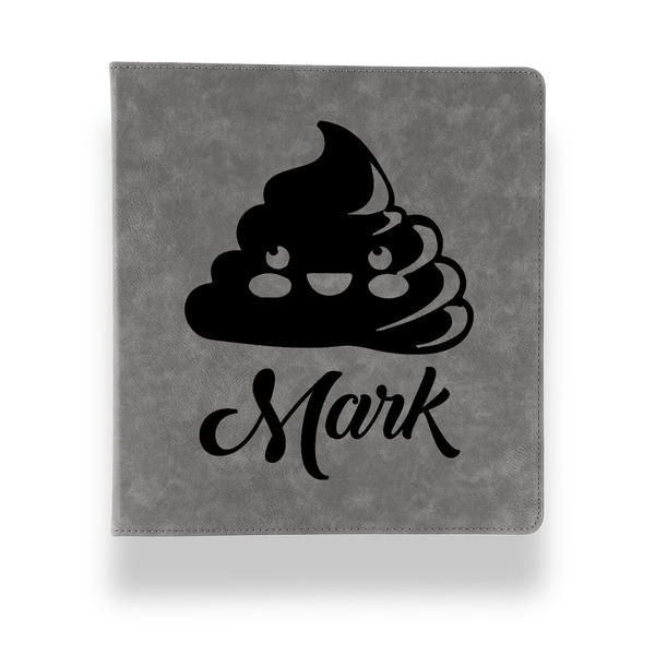 Custom Poop Emoji Leather Binder - 1" - Grey (Personalized)