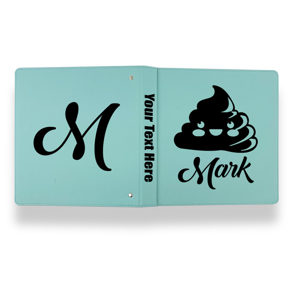 Poop Emoji Leather Binder - 1" - Teal - Back Spine Front View