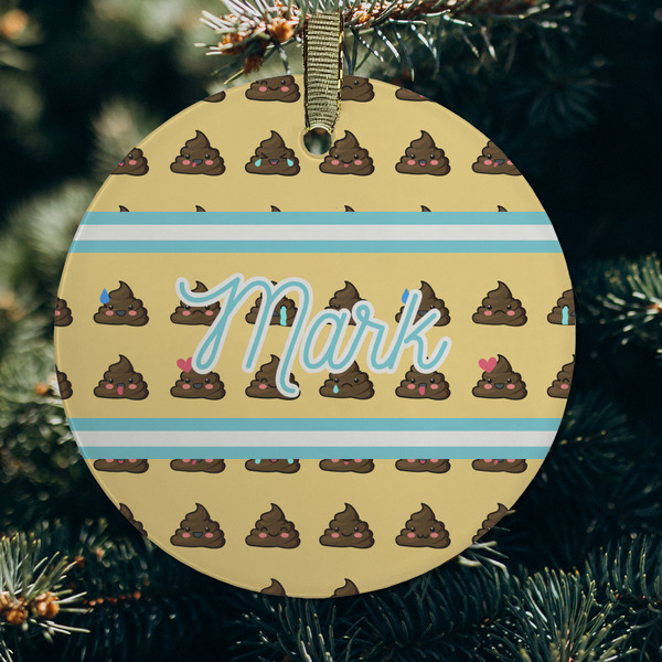 Poop Emoji Frosted Glass Ornament - Round (Lifestyle)