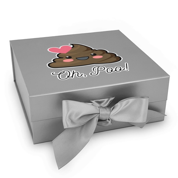 Custom Poop Emoji Gift Box with Magnetic Lid - Silver (Personalized)