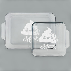 Poop Emoji Set of Glass Baking & Cake Dish - 13in x 9in & 8in x 8in (Personalized)