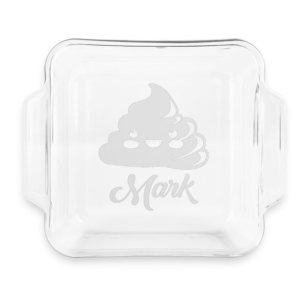 Custom Poop Emoji Glass Cake Dish with Truefit Lid - 8in x 8in (Personalized)