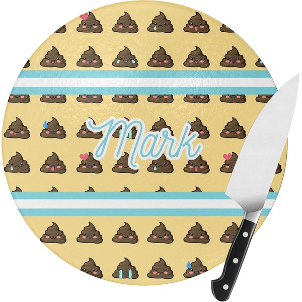 Custom Poop Emoji Round Glass Cutting Board - Medium (Personalized)