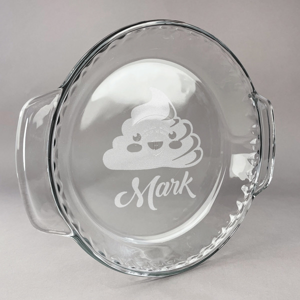 Custom Poop Emoji Glass Pie Dish - 9.5in Round (Personalized)
