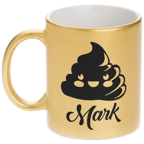 Custom Poop Emoji Metallic Gold Mug (Personalized)
