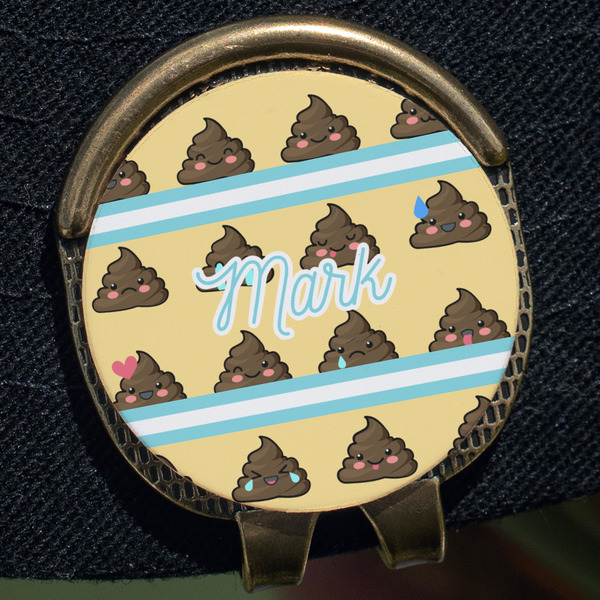 Poop Emoji Golf Ball Marker Hat Clip - Gold - Close Up