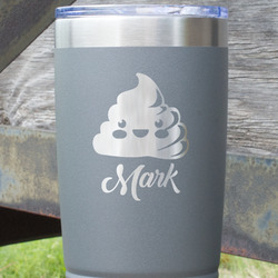 Poop Emoji 20 oz Stainless Steel Tumbler - Grey - Single Sided (Personalized)