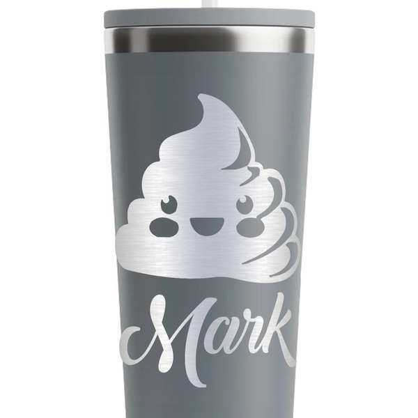 Poop Emoji Grey RTIC Everyday Tumbler - 28 oz. - Close Up