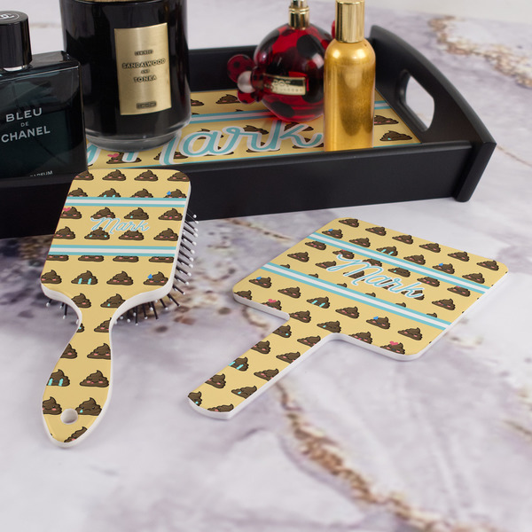 Poop Emoji Hair Brush and Hand Mirror - Bathroom Scene