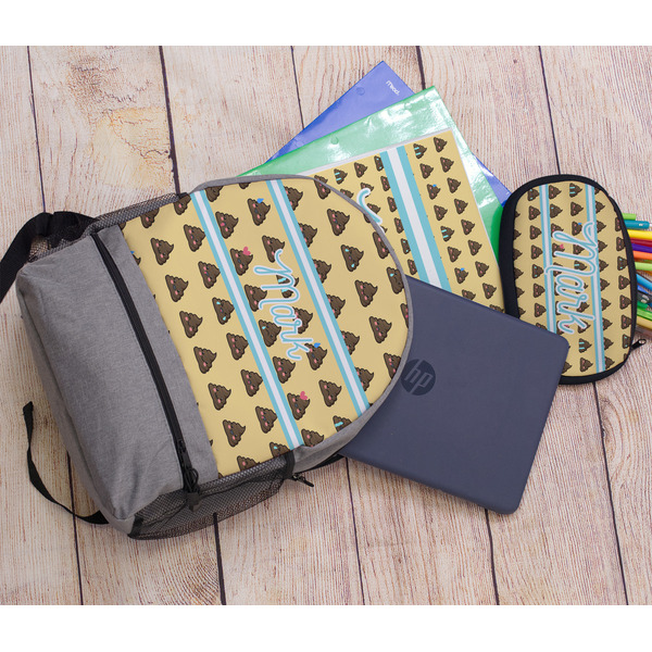 Poop Emoji Large Backpack - Gray - With Stuff