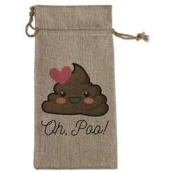 Poop Emoji Large Burlap Gift Bag - Front (Personalized)