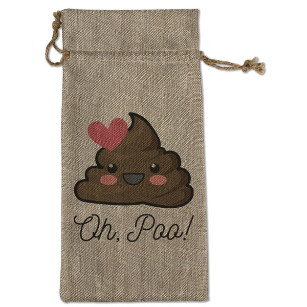 Custom Poop Emoji Large Burlap Gift Bag - Front (Personalized)