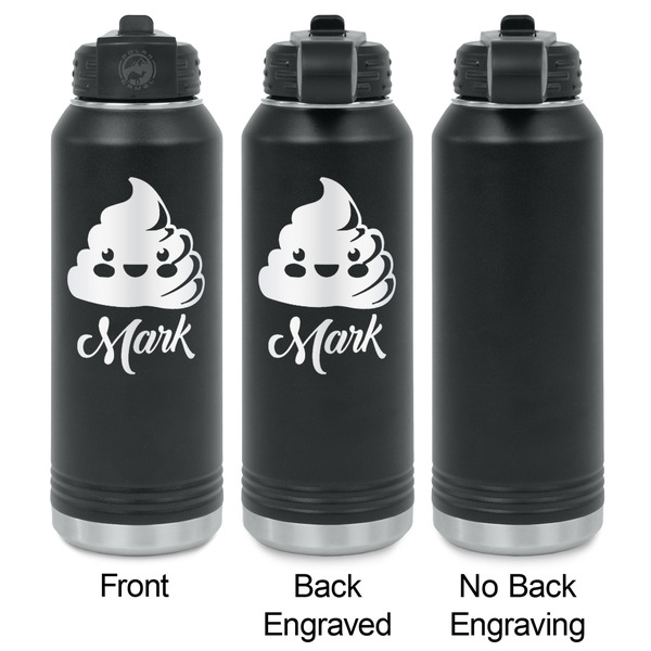 Poop Emoji Laser Engraved Water Bottles - 2 Styles - Front & Back View