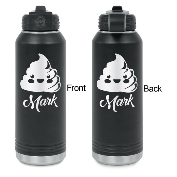 Poop Emoji Laser Engraved Water Bottles - Front & Back Engraving - Front & Back View