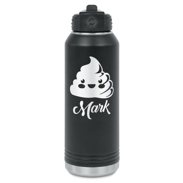 Custom Poop Emoji Water Bottle - Laser Engraved - Front (Personalized)