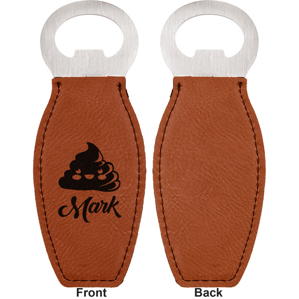 Poop Emoji Leather Bar Bottle Opener - Front and Back (single sided)