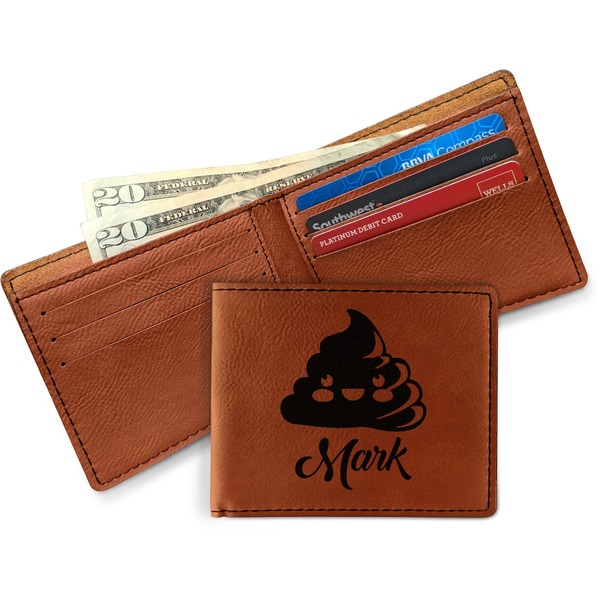 Poop Emoji Leather Bifold Wallet - Main