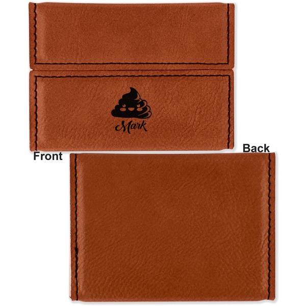 Poop Emoji Leather Business Card Holder Front Back Single Sided - Apvl