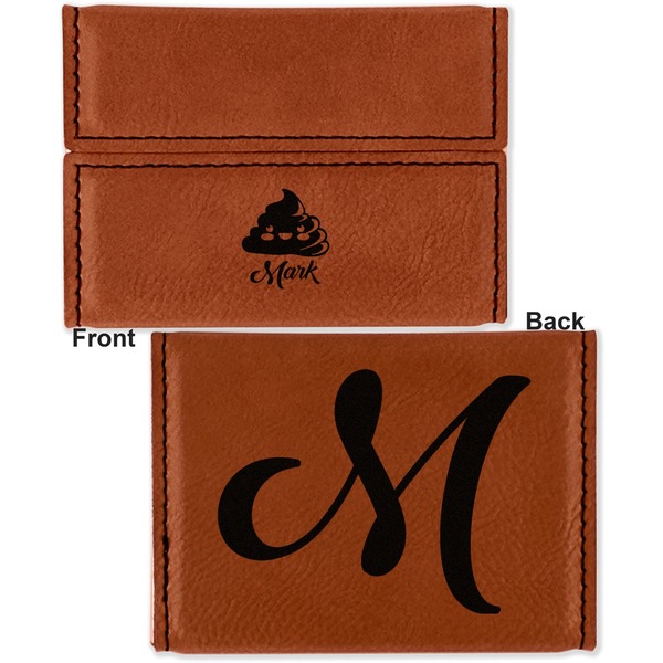 Poop Emoji Leather Business Card Holder - Front Back