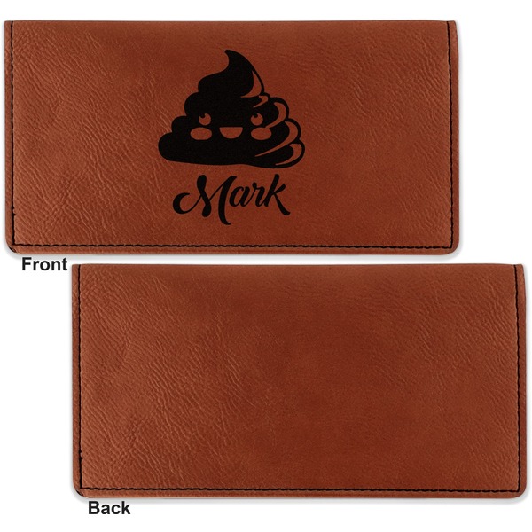 Poop Emoji Leather Checkbook Holder Front and Back Single Sided - Apvl