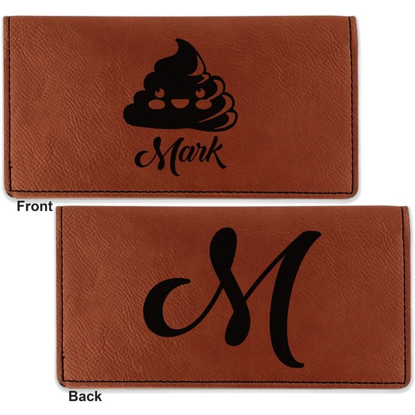 Poop Emoji Leather Checkbook Holder Front and Back