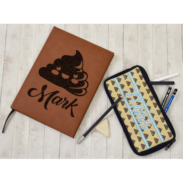 Poop Emoji Leather Sketchbook - Large - Single Sided - In Context