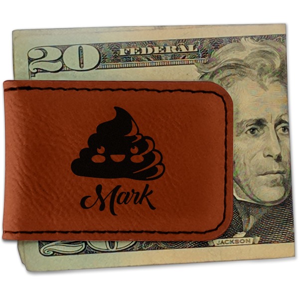Custom Poop Emoji Leatherette Magnetic Money Clip - Double Sided (Personalized)