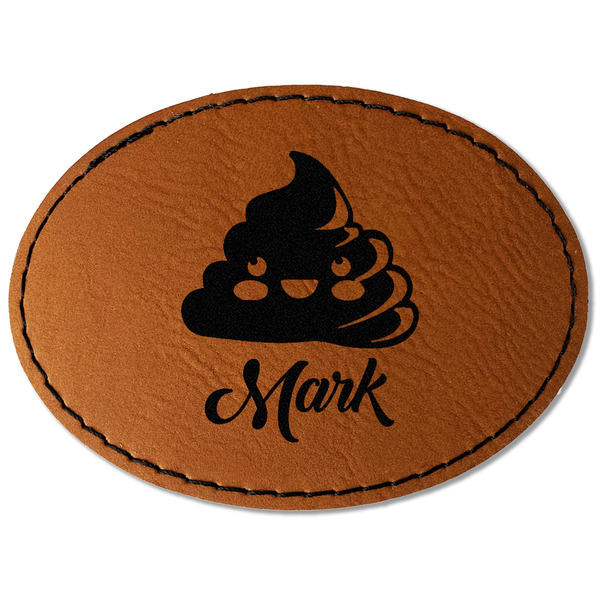 Custom Poop Emoji Faux Leather Iron On Patch - Oval (Personalized)