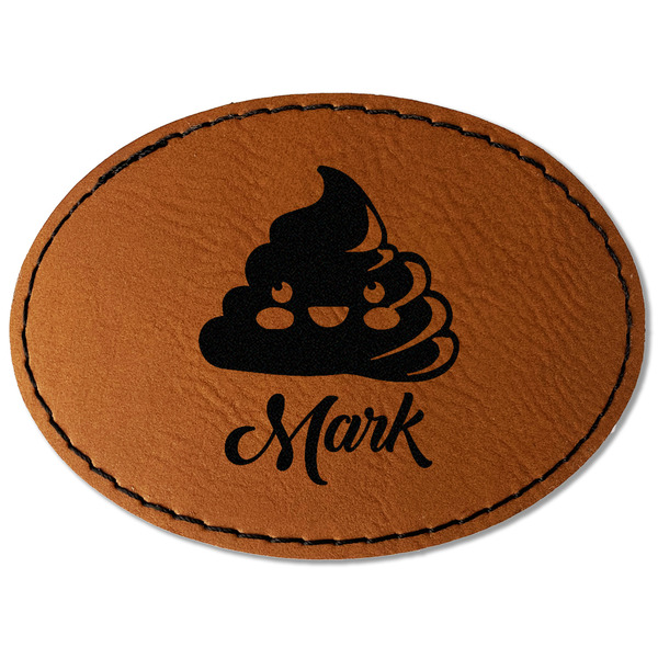 Poop Emoji Leatherette Patches - Oval