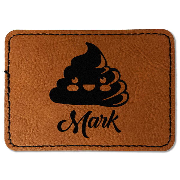 Custom Poop Emoji Faux Leather Iron On Patch - Rectangle (Personalized)