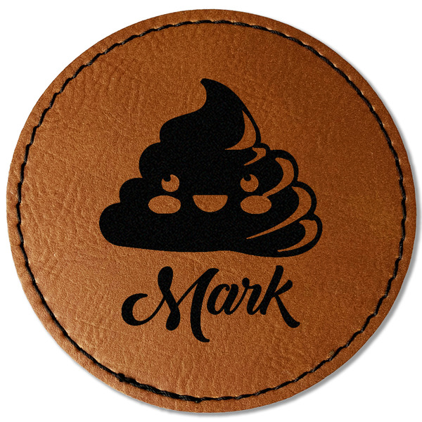 Custom Poop Emoji Faux Leather Iron On Patch - Round (Personalized)