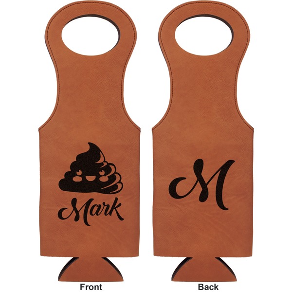 Poop Emoji Leatherette Wine Tote Double Sided - Front and Back