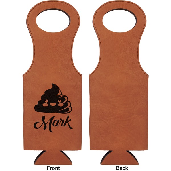 Poop Emoji Leatherette Wine Tote Single Sided - Front and Back