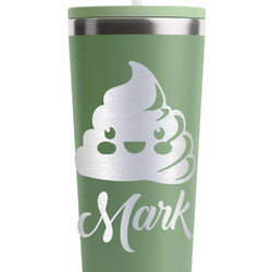 Poop Emoji RTIC Everyday Tumbler with Straw - 28oz - Light Green - Single-Sided (Personalized)