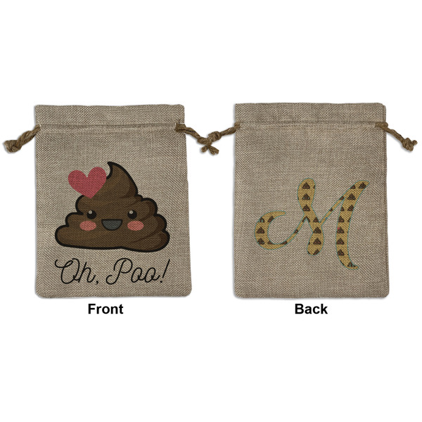 Custom Poop Emoji Medium Burlap Gift Bag - Front & Back (Personalized)