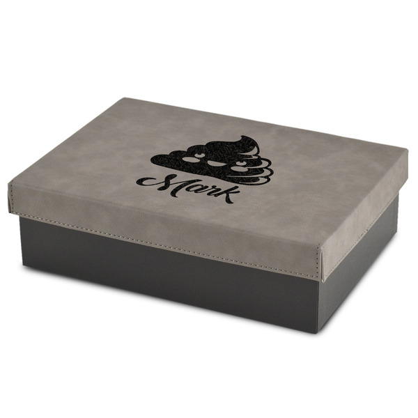 Custom Poop Emoji Medium Gift Box w/ Engraved Leather Lid (Personalized)