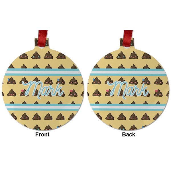 Poop Emoji Metal Ball Ornament - Front and Back