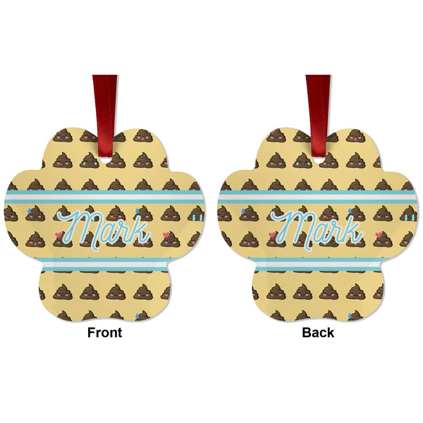 Poop Emoji Metal Paw Ornament - Front and Back