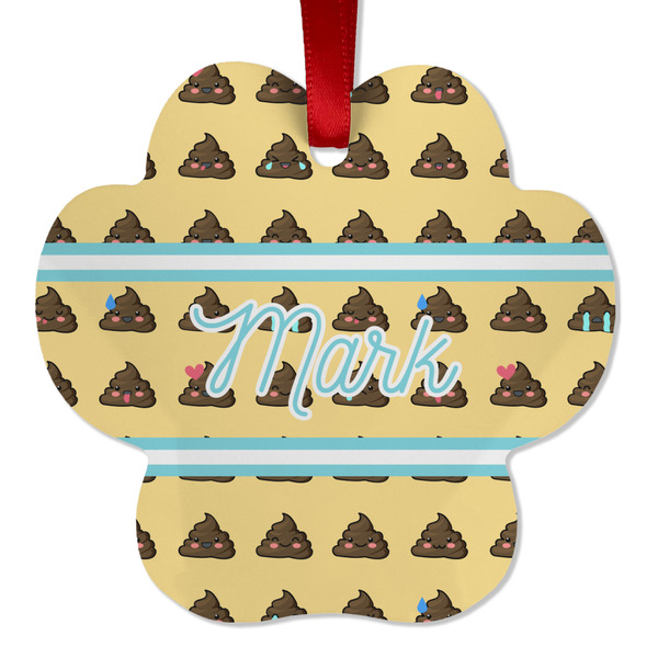 Custom Poop Emoji Metal Paw Ornament - Double Sided w/ Name or Text