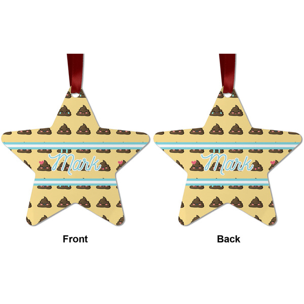 Poop Emoji Metal Star Ornament - Front and Back