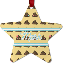 Poop Emoji Metal Star Ornament - Double Sided w/ Name or Text