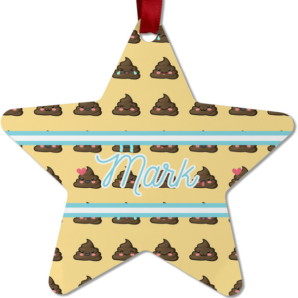 Poop Emoji Metal Star Ornament - Front
