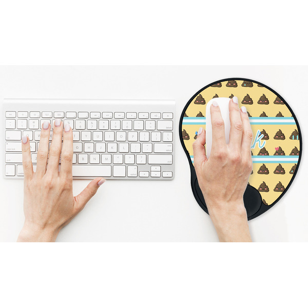Poop Emoji Mouse Pad with Wrist Rest - LIFESYTLE 2 (in use)