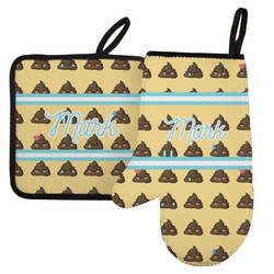 Poop Emoji Left Oven Mitt & Pot Holder Set w/ Name or Text