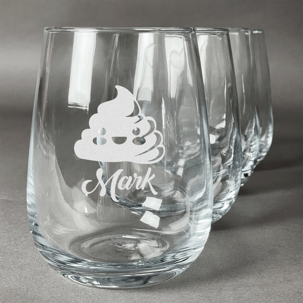 Custom Poop Emoji Stemless Wine Glasses (Set of 4) (Personalized)