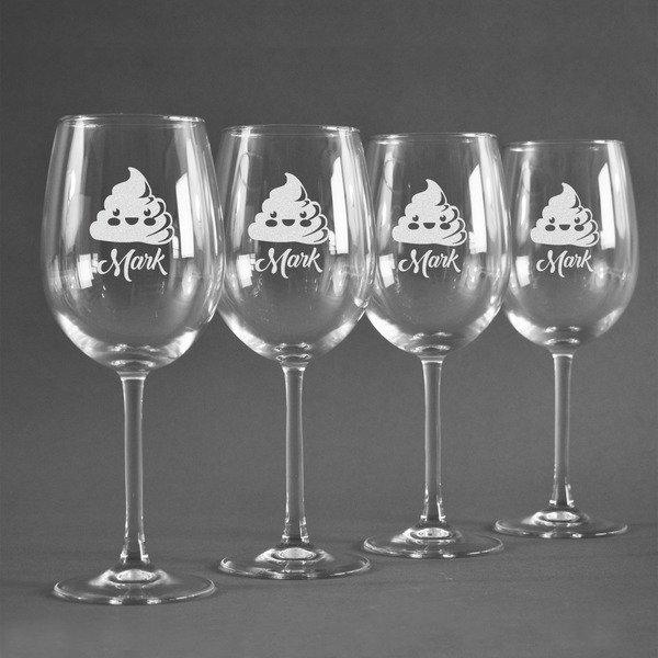 Poop Emoji Personalized Wine Glasses (Set of 4)