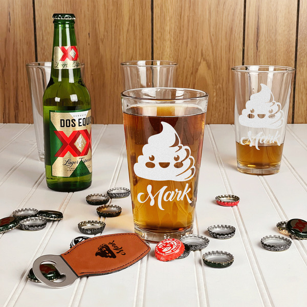 Poop Emoji Pint Glasses - In Context