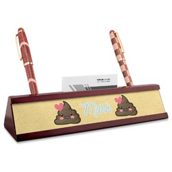 Poop Emoji Red Mahogany Nameplate with Business Card Holder (Personalized)